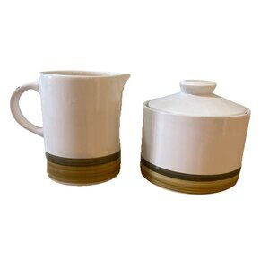 Style House Vintage Sugar & Creamer Set White With Green Stripe Excellent